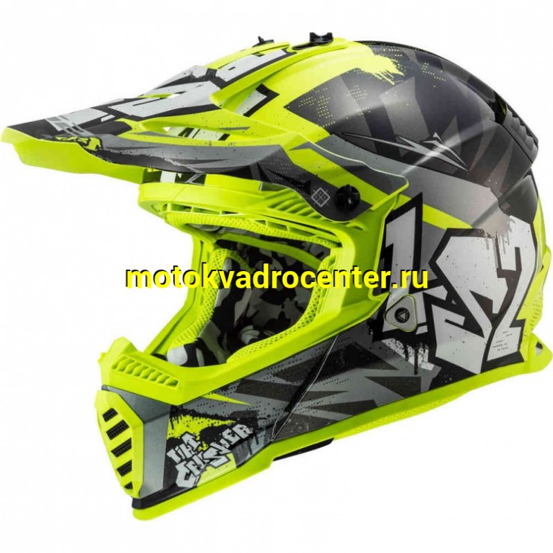 Купить  Шлем Кросс LS2 MX437 FAST EVO MINI CRUSHER Black Hi-Vis Yellow (M) (шт) (LS2 купить с доставкой по Москве и России, цена, технические характеристики, комплектация фото  - motoserp.ru