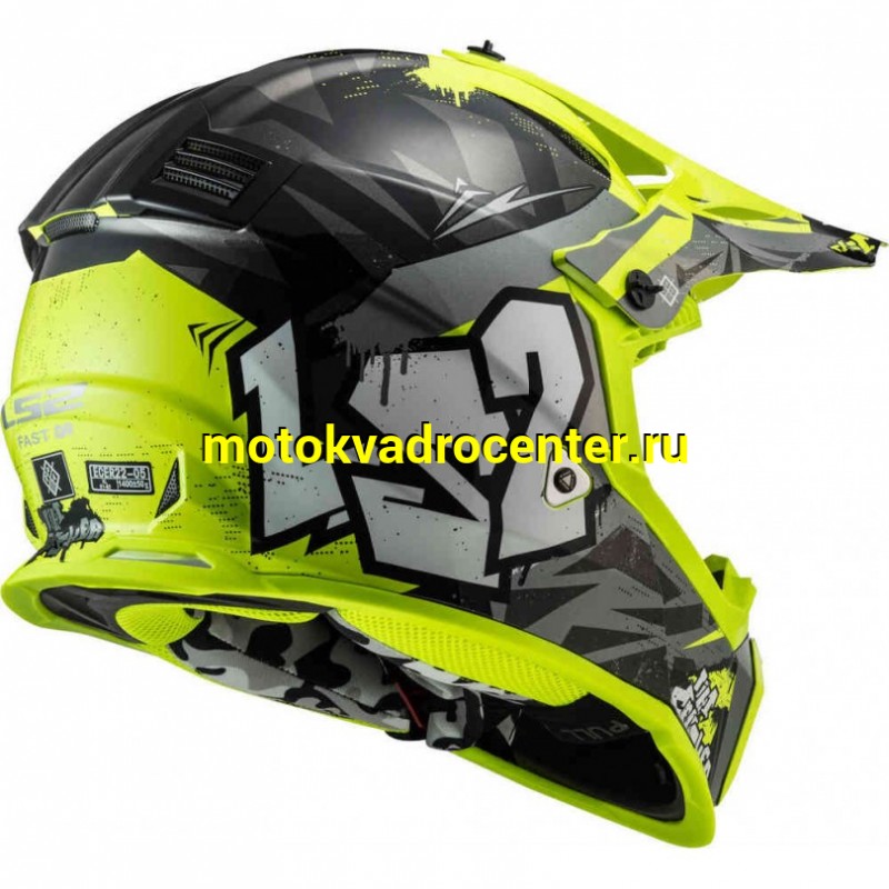 Купить  Шлем Кросс LS2 MX437 FAST EVO MINI CRUSHER Black Hi-Vis Yellow (M) (шт) (LS2 купить с доставкой по Москве и России, цена, технические характеристики, комплектация фото  - motoserp.ru