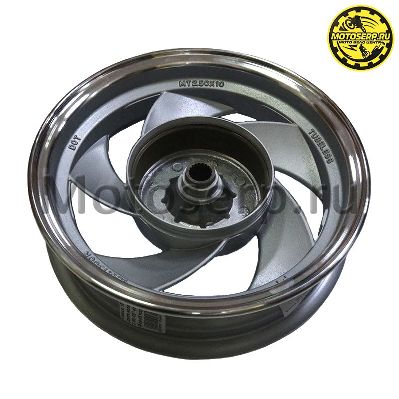 Купить  Колесо 10" заднее (диск колеса) литое 2,50-10" 4так (19 шлиц) (бараб.торм 110мм) GRAND PRIX, Лео-125 125сс (шт) (MT купить с доставкой по Москве и России, цена, технические характеристики, комплектация фото  - motoserp.ru