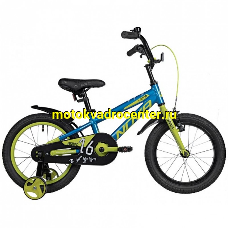 Купить  16" NOVATRACK EXTREME синий/зл (НОВАТРЕК ЭКСТРИМ) 16"; 1ск ; рама-алюм; тормоз-V-Brake (шт) (ART (M купить с доставкой по Москве и России, цена, технические характеристики, комплектация фото  - motoserp.ru