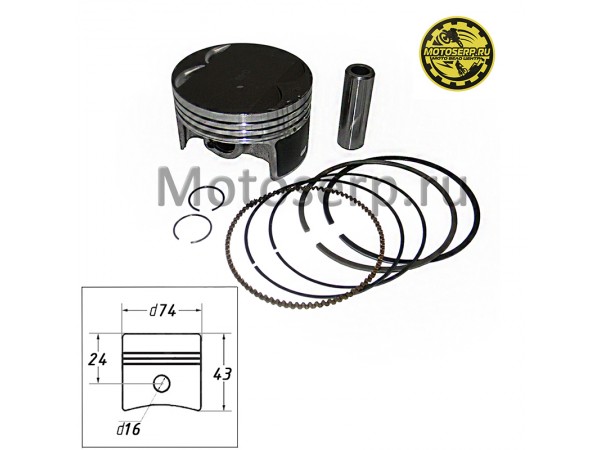 Купить  Поршень 174YMN D74; p-16; Regulmoto XADV (шт) (Regul 114030001003, 113030003005 купить с доставкой по Москве и России, цена, технические характеристики, комплектация фото  - motoserp.ru