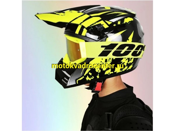 Купить  Шлем Кросс (M) с очками100% в комплекте черный, желтый (шт) (O-N купить с доставкой по Москве и России, цена, технические характеристики, комплектация фото  - motoserp.ru