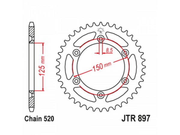 Купить  Звезда ведомая голая (венец) (520-51) (520-51T D-125mm, 6x75mm) JTR897.51SC (шт) (TS купить с доставкой по Москве и России, цена, технические характеристики, комплектация фото  - motoserp.ru