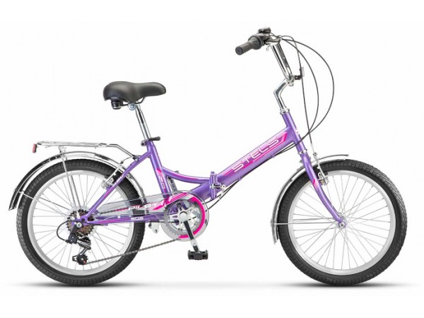 Купить  20" STELS PILOT-450 сиреневый (Стелс Пилот-450) 20"; 6ск; рама-сталь; тормоз-V-Brake; багажник (шт) (ART  купить с доставкой по Москве и России, цена, технические характеристики, комплектация фото  - motoserp.ru