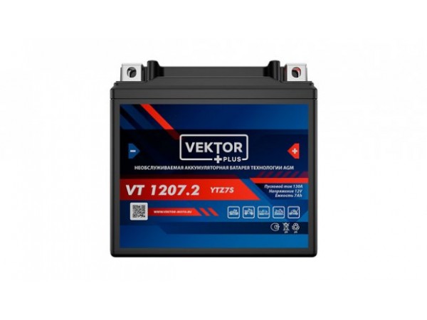 Купить  Аккумулятор 12в  7а (114х70х108) YTZ7S Vektor (шт)  (VT 1207.2 купить с доставкой по Москве и России, цена, технические характеристики, комплектация фото  - motoserp.ru