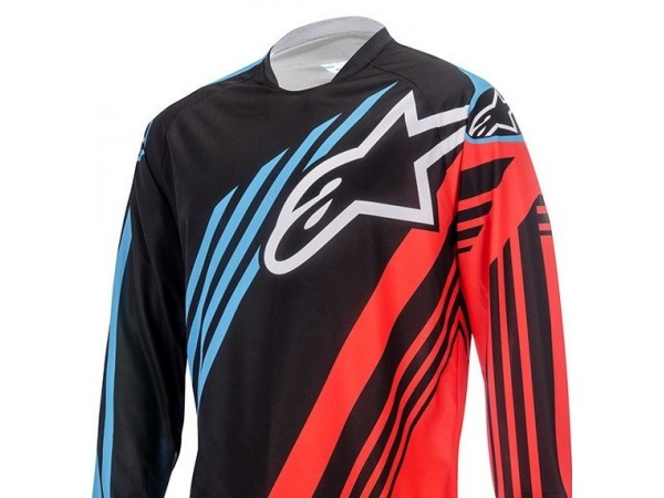 Купить  Джерси (футболка для мотокросса) V-RUS AlpineStars Racer Supermatic (для детей) красный/синий/черный (рост 152) (комп) (МотоЯ купить с доставкой по Москве и России, цена, технические характеристики, комплектация фото  - motoserp.ru