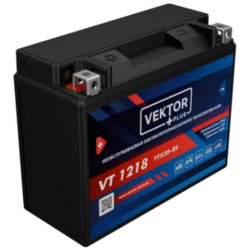 Купить  Аккумулятор 12в 18а (177х88х154) YTX20-BS,YTX20H,YB16-B-CX,YB16-B,YB18-A Vektor (шт) (VT 1218 купить с доставкой по Москве и России, цена, технические характеристики, комплектация фото  - motoserp.ru