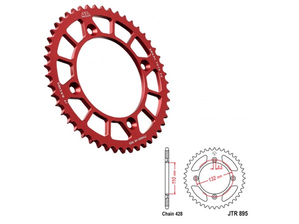 Купить  Звезда ведомая JTA895.49RED (428-49) алюминиевая (красная) (шт) (Глад купить с доставкой по Москве и России, цена, технические характеристики, комплектация фото  - motoserp.ru